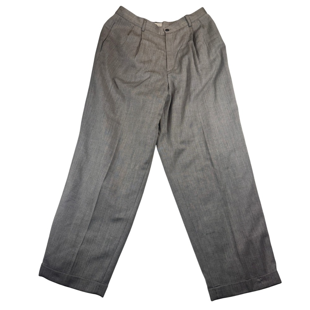 L.L. Bean Wool Herringbone Pleated Pants Women's‎ Size 14 Gray Career Trousers